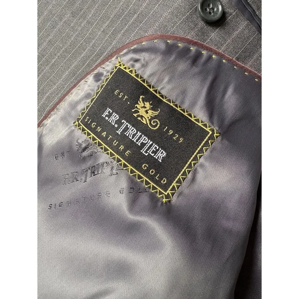 F.R. Tripler Mens Silk Wool Blend PIn Striped Gray Blazer Suit Coat Size 46